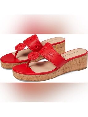 NWOB Jack Rogers Jacks Mid Wedge Cork High Heel Wedge Sandals Fire Red Size 9.5